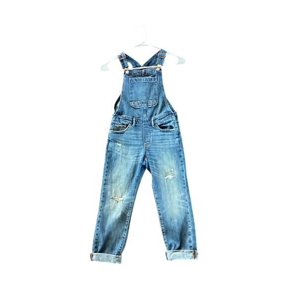 Gap Denim Overalls Girls Distressed Roll‎ Cuff Hem Bib Pockets Blue Size Small - Picture 2 of 11